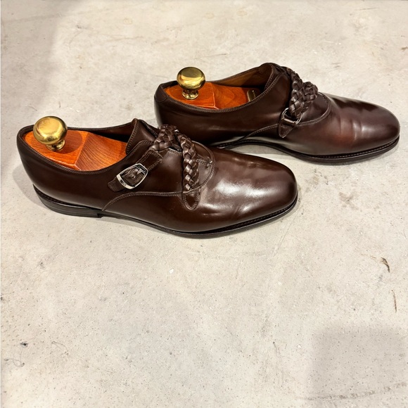 Gucci Dark Brown Braided Leather Monk Strap Oxfords - Picture 2 of 10